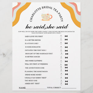 Prospectus 21,6 Cm X 24,94 Cm Retro Il a dit qu'elle a dit Bride Tea Party jeu