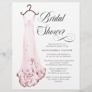 Prospectus 21,6 Cm X 24,94 Cm Robe Mariage rose pâle Invitation de douche nuptia