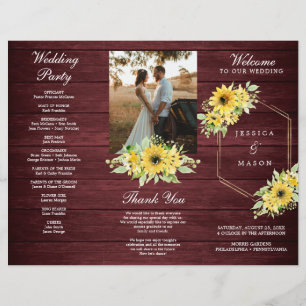Prospectus 21,6 Cm X 24,94 Cm Rustique Tournesol vert Programme de mariage plié