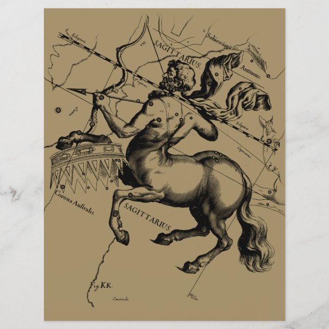 Prospectus 21,6 Cm X 24,94 Cm Sagittarius Constellation Hevelius 1690 Engraving (Devant)