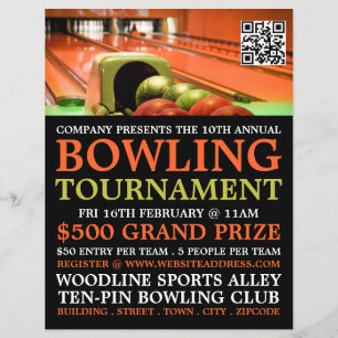 Prospectus 21,6 Cm X 24,94 Cm Scène de Bowling Alley, Tournoi de Bowling À Dix É