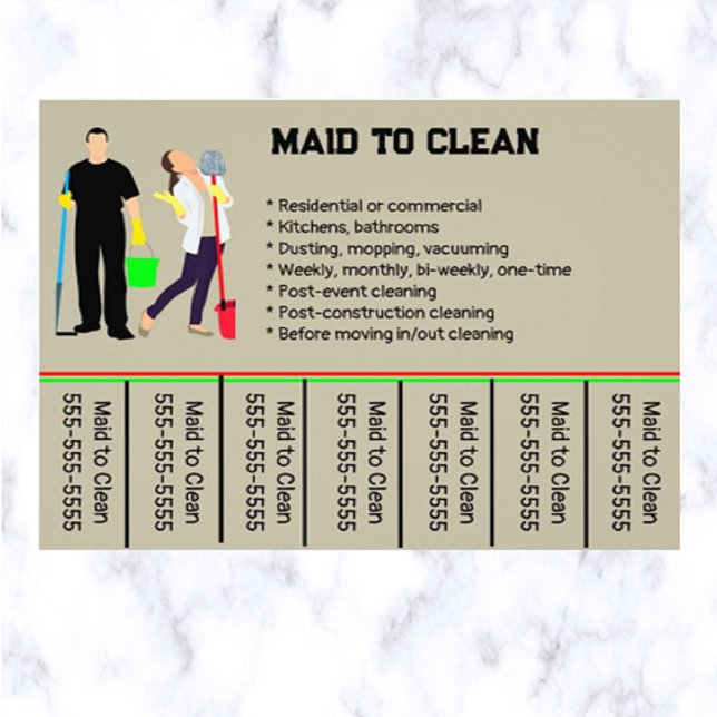 Prospectus 21,6 Cm X 24,94 Cm Service de femme de ménage modifiable Numéro de té (What a great way to advertise your cleaning services!)