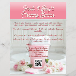 Prospectus 21,6 Cm X 24,94 Cm Service de nettoyage de code QR Roses roses rose
