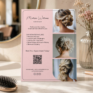 Prospectus 21,6 Cm X 24,94 Cm Services de coiffure de salon 3 Photos QR Rose