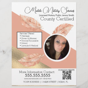 Prospectus 21,6 Cm X 24,94 Cm Services de notaire mobile Photo Flyer rose QR 