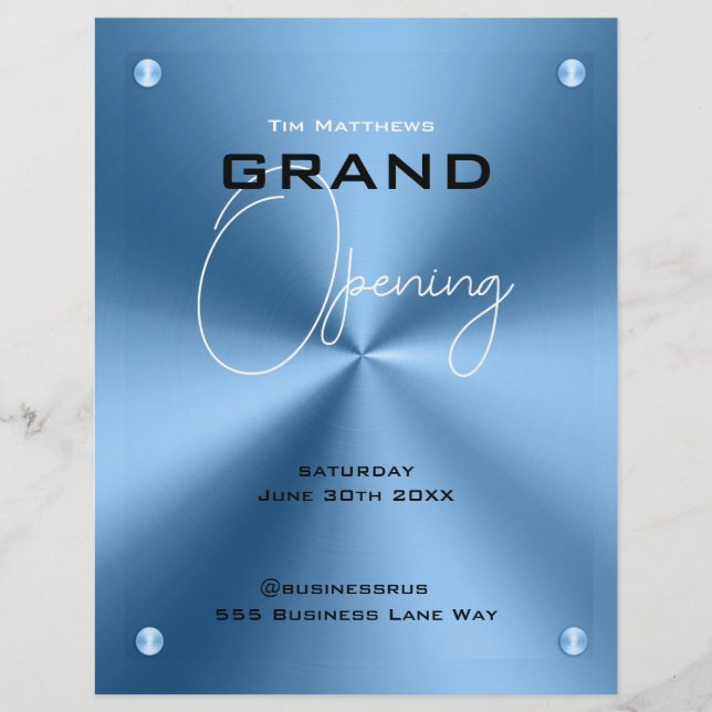 Prospectus 21,6 Cm X 24,94 Cm Simple Blue grand ouverture moderne Flyer (Devant)