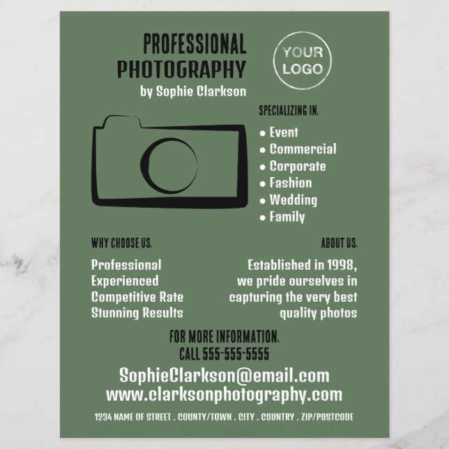 Prospectus 21,6 Cm X 24,94 Cm Simple Camera Icon, Photographer, Photography Hire (Devant)