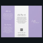 Prospectus 21,6 Cm X 24,94 Cm Simple Purple Lavande Contemporaine QR Code Modern<br><div class="desc">Brochure moderne et professionnelle violet / lavande triplée flyer avec un design simple et minimal avec votre nom dans un script élégant et la police sans serif contemporaine. La modèle comprend plusieurs sections divisées pour vos services dans un agencement minimaliste. Le dos contient vos coordonnées et le code QR facultatif....</div>