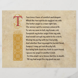Prospectus 21,6 Cm X 24,94 Cm Sonnet 144 de Shakespeare (CXLIV) sur parchemin