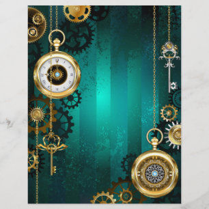 Prospectus 21,6 Cm X 24,94 Cm Steampunk Jewelry Watch on a Green Background