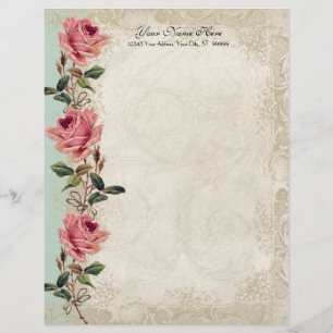 Prospectus 21,6 Cm X 24,94 Cm Style baroque Rose Vintage Mint n Crème Lace