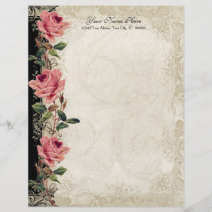 Prospectus 21,6 Cm X 24,94 Cm Style baroque Vintage Rose noir n crème dentelle