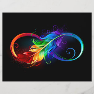 Prospectus 21,6 Cm X 24,94 Cm Symbole d'infini avec plume arc-en-ciel