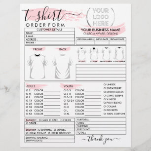 Prospectus 21,6 Cm X 24,94 Cm T-shirt Vêtements roses Formulaire de commande d'i