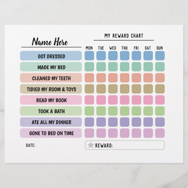 Prospectus 21,6 Cm X 24,94 Cm Tableau de récompenses Programme personnalisé Enfa (Devant)