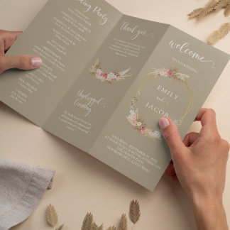 Prospectus 21,6 Cm X 24,94 Cm Taupe Tri-pli Boho programme de mariage floral Cir