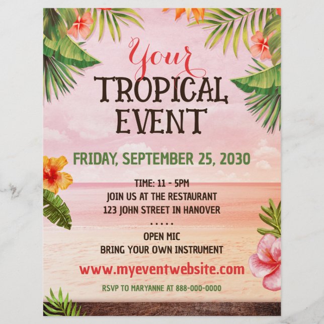 Prospectus 21,6 Cm X 24,94 Cm Tropical Caribbean Beach Party Event Flyer (Devant)