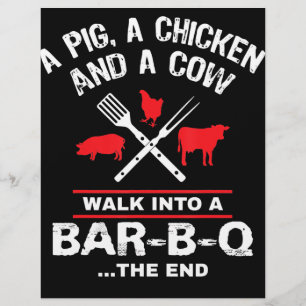Prospectus 21,6 Cm X 24,94 Cm Un porc poulet vache entre dans un bar drôle BBQ