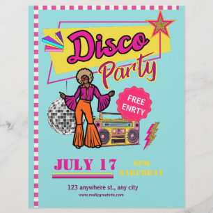 Prospectus 21,6 Cm X 24,94 Cm Vintage Disco Party Flyer 80s rétro Anniversaire f