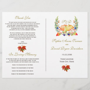 Prospectus 21,6 Cm X 24,94 Cm Wreath Automne Thanksgiving Wedding Programme de m