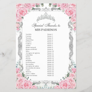 Prospectus Budget Quinceañera 15 Padrinos Floraux Rose Corte