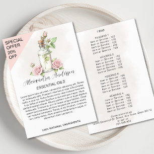 Prospectus Flacon Floral Aquarelle Huiles Essentielles de Ros
