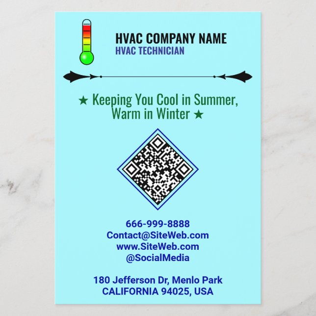 Prospectus Flyers HVAC professionnels (code QR, logo et sloga (Devant)