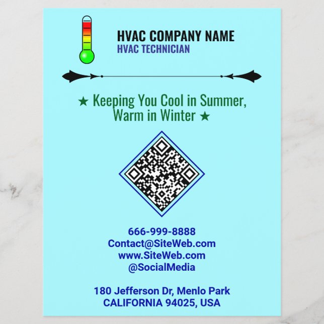 Prospectus Flyers HVAC professionnels (code QR, logo et sloga (Devant)