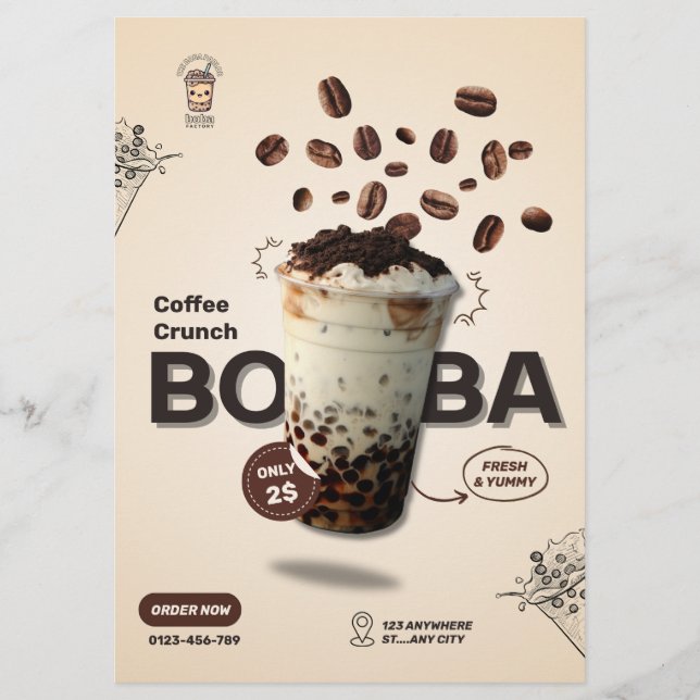 Prospectus Modèle de flyer de café à boba éditable, Menu de p (Devant)