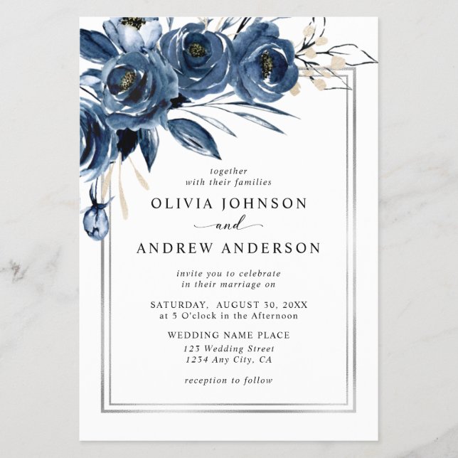 Prospectus Moderne Classique Mariage Fleurie Bleu Nuit et Arg (Devant)