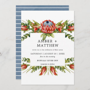 Protea Colorful Watercolor Flower Wedding invite