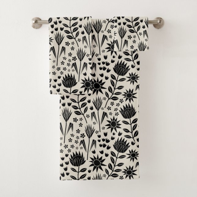 Protea Floral Block Print Millefleur noir lin (En situation)