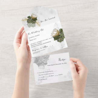Protea Flower tout en un mariage Invitation