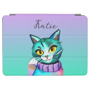Protection iPad Air Chat Cute Bleu Kitty Personnalisé