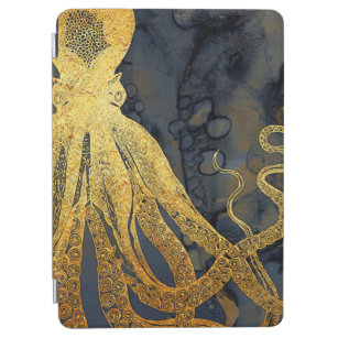 Protection iPad Air Coastère Vintage Octopus Gold Black Blue Aquarelle