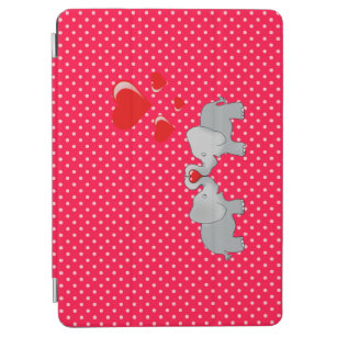Protection iPad Air Eléphants romantiques et Coeurs rouges sur Pois