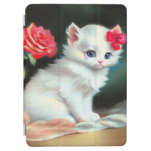 Protection iPad Air Illustration vintage de Kitten blanc avec fleurs r