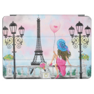 Protection iPad Air Jolie femme et ballon de coeur rose - I Love Paris