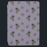 Protection iPad Air Modèle floral de Rose gothique noir<br><div class="desc">Couverture vintage et gothique à motif floral avec illustration de roses noirs à la verdure transformée en motif. L'arrière - plan est violet.</div>