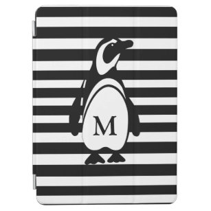 Protection iPad Air Monogramme de pingouin noir et blanc et rayures