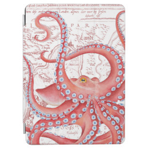 Protection iPad Air Rouge Octopus Carte Vintage Blanc