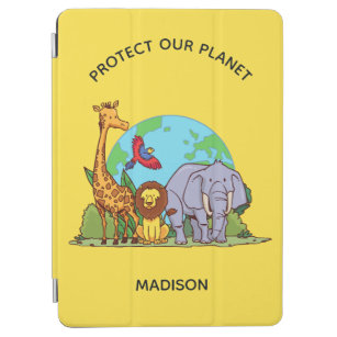 Protection iPad Air Texte personnalisé Terre avec animaux