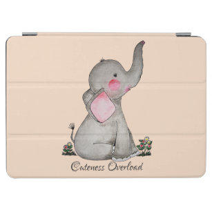 Protection iPad Air Watercolor Cute Baby Elephant With Blush & Flowers