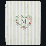 Protection iPad aquarelle rayures fleurie couronne monogramme<br><div class="desc">rayures d'aquarelle dans les tons pastel avec couronne de fleurs de printemps et monogramme serif facile à customiser</div>