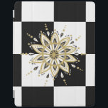 Protection iPad Carré noir et blanc & Cercle Mandala 2c<br><div class="desc">Elégant carré moderne noir et blanc arrière - plan avec design mandala en cercle noir et blanc doré.</div>
