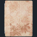 Protection iPad Collage floral vintage<br><div class="desc">Grungy gravé des roses et des hortensias,  script vintage de carte postale et musique dans les tons sépia.</div>