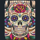 Protection iPad Coloré Retro Sugar Skull Fleurs & Roses<br><div class="desc">Crâne à sucre coloré avec fleurs rétro et rose.</div>