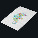 Protection iPad Damas blanches d'éléphant floral rétro<br><div class="desc">Des fleurs rétro en forme d'éléphant sur des damas de cercles géométriques blancs.</div>