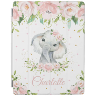 Protection iPad Doux et adorable éléphant Pastel Blush Pink Floral