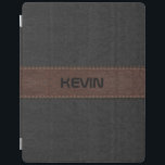 Protection iPad Élégante Impression En Cuir Noir Et Brown<br><div class="desc">Image élégante d'impression en cuir cousu noir et brun avec monogramme personnalisable.</div>